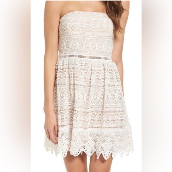 Socialite Cream Strapless Sundress for Wedding Guest - Picture 1 of 11